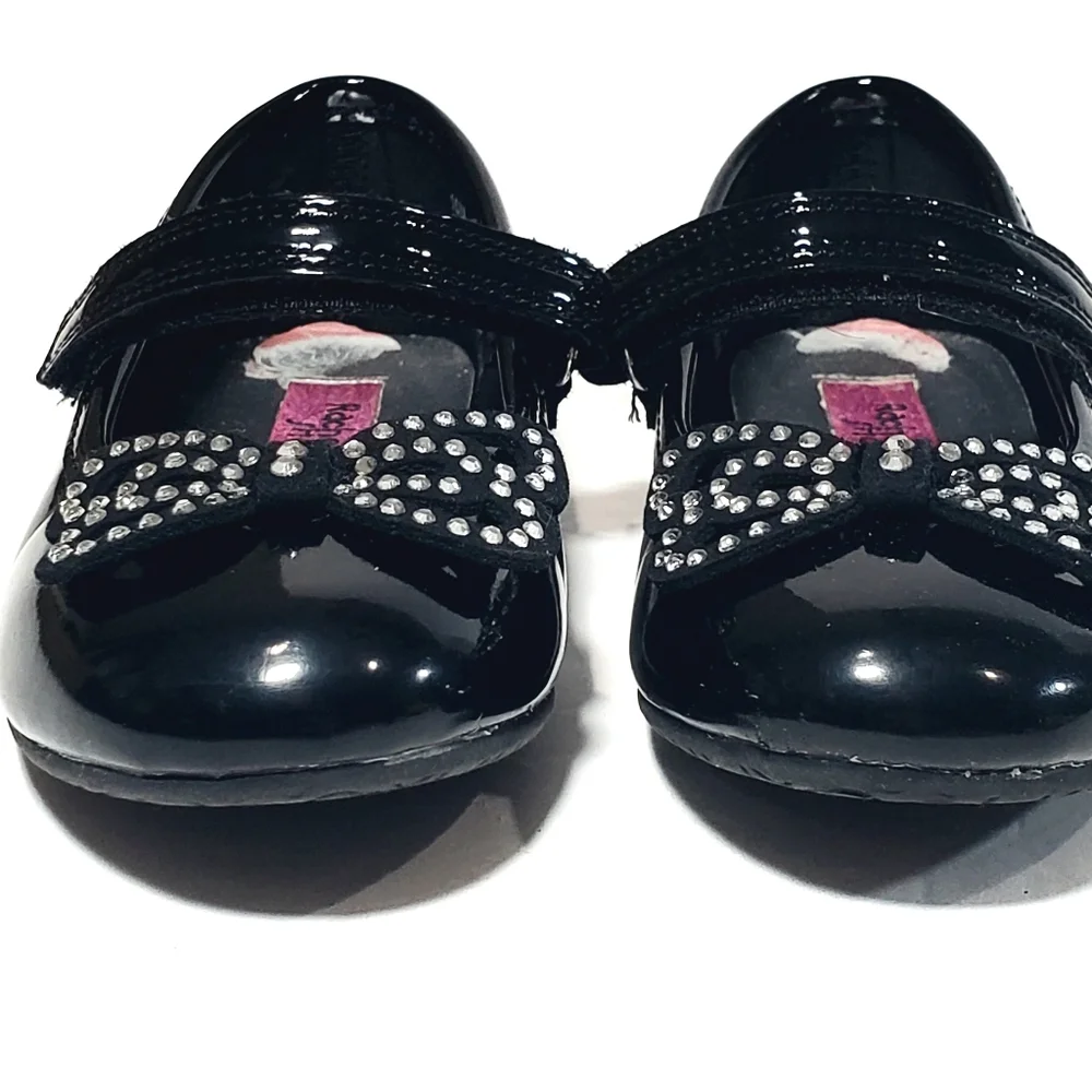 Rachel Shoes Lil Bianca 17247 Black Mary Jane Flats Rhinestone Bow Shoe Size 10M